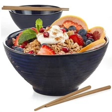 24oz Ceramic Ramen Bowls With Chopsticks Set Of 2 Reactive Glaze Japanese Pho No