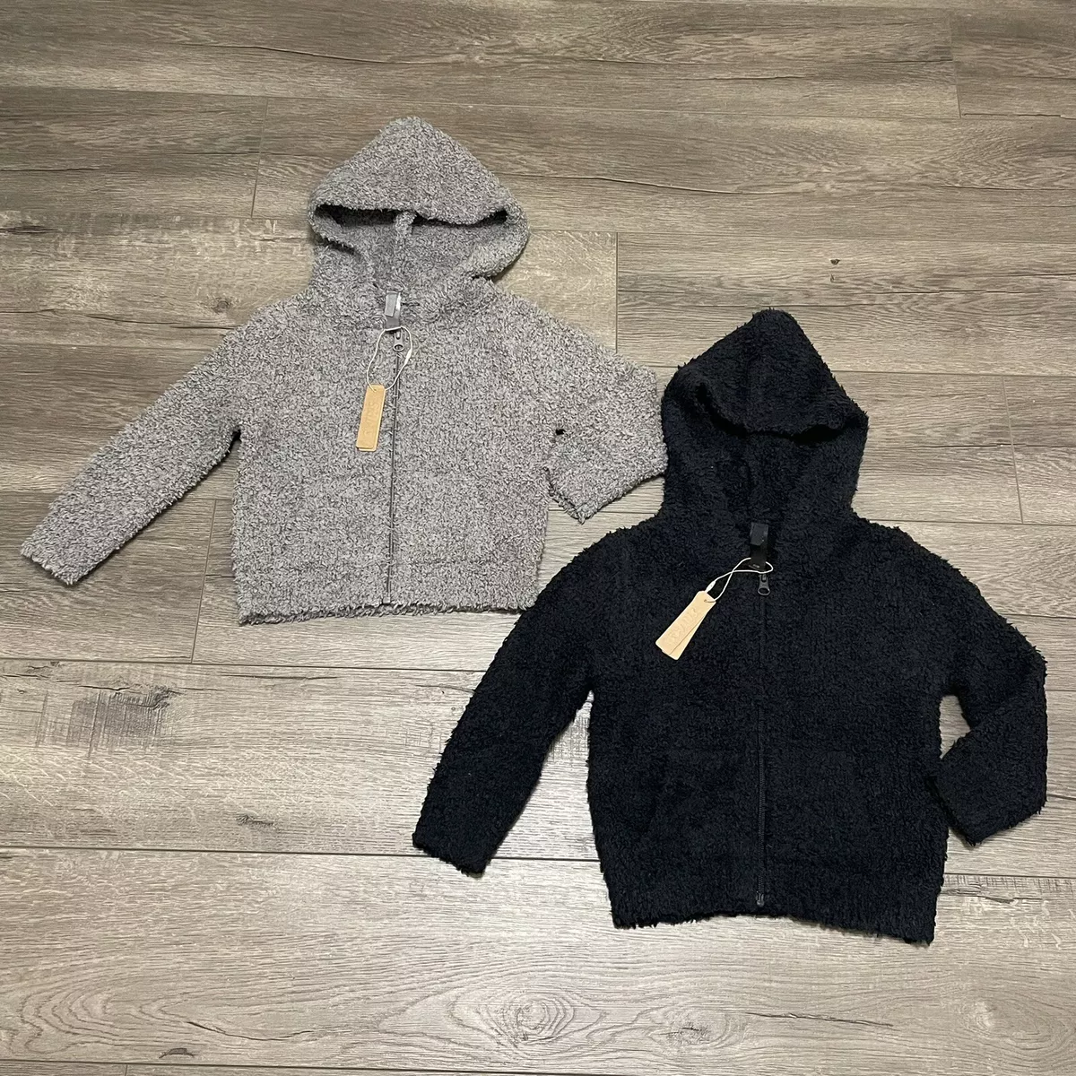 2 SKIMS KIDS Cozy Knit Full Zip-Up Hoodies Gray & Black Unisex Sz