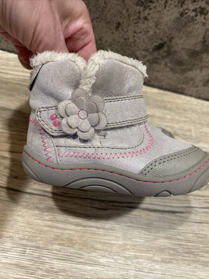 Niñas pequeñas talla 4 Surprize by Stride Rite Silver Sparkle/rosa botas zapatos Foto 4 de 4