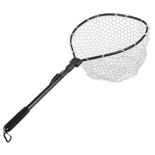 Folding Fly Fishing Net Fish Landing Net Trout Bass Net Soft Clear Rubber Mesh