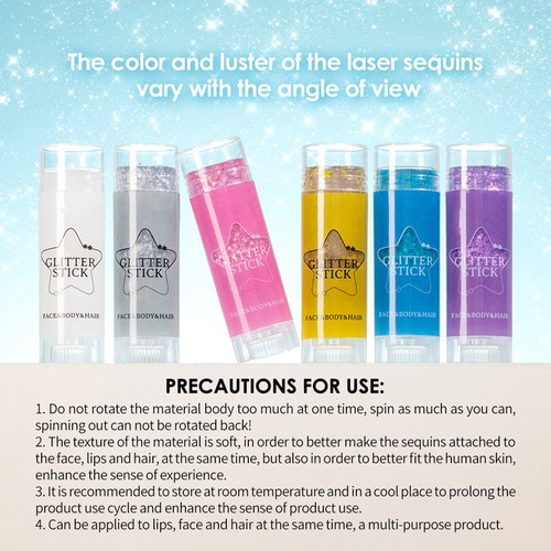 Face Glitter Stick Set of 6 Sweatproof Body Glitter Paint Stick Body Makeup - Picture 5 of 12