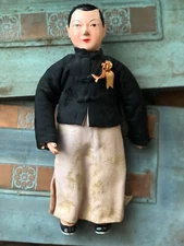 Beautiful Antique Chinese Doll with Original Embroidered Silk Clothing - 9.6”