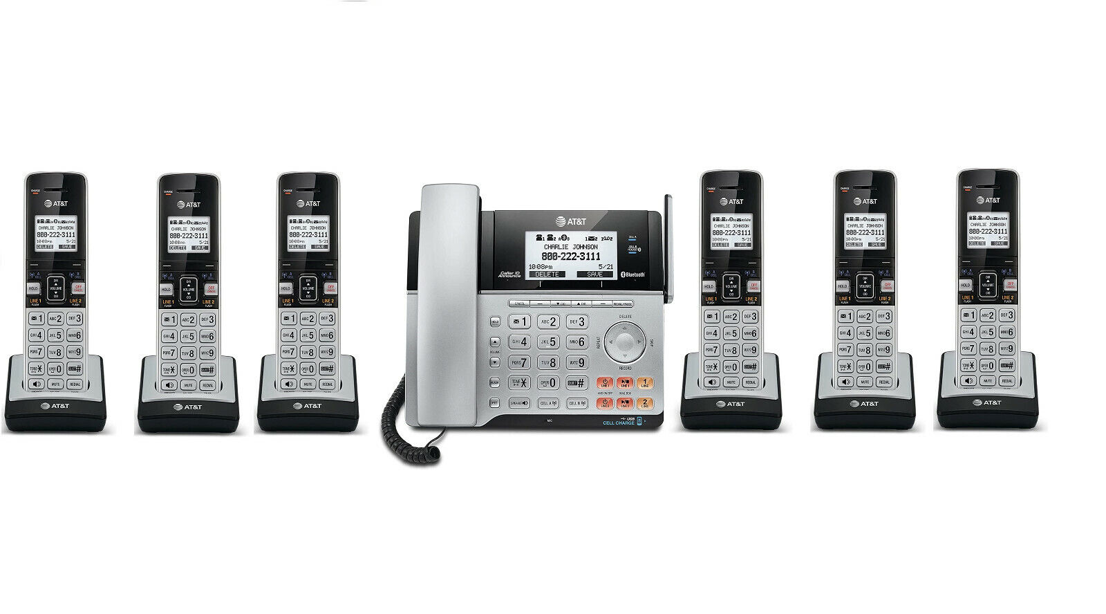 AT&T 2 Line Corded/Cordless Answering System with Connect to Cell & 7 Handsets
