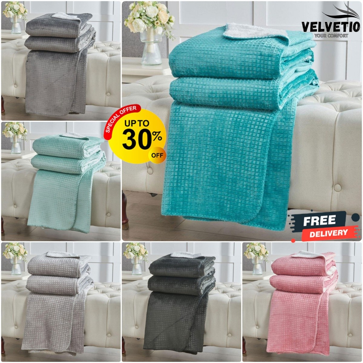 Sherpa Fleece Pep Home Fleece Blankets Premium Embroidered Sherpa