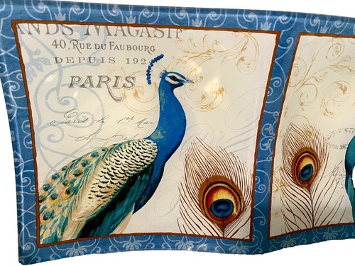 Peacock 208 Park Paris Theme Glass 18x5 Inch 3 Section Dish And Candle Bundle - Picture 3 of 11