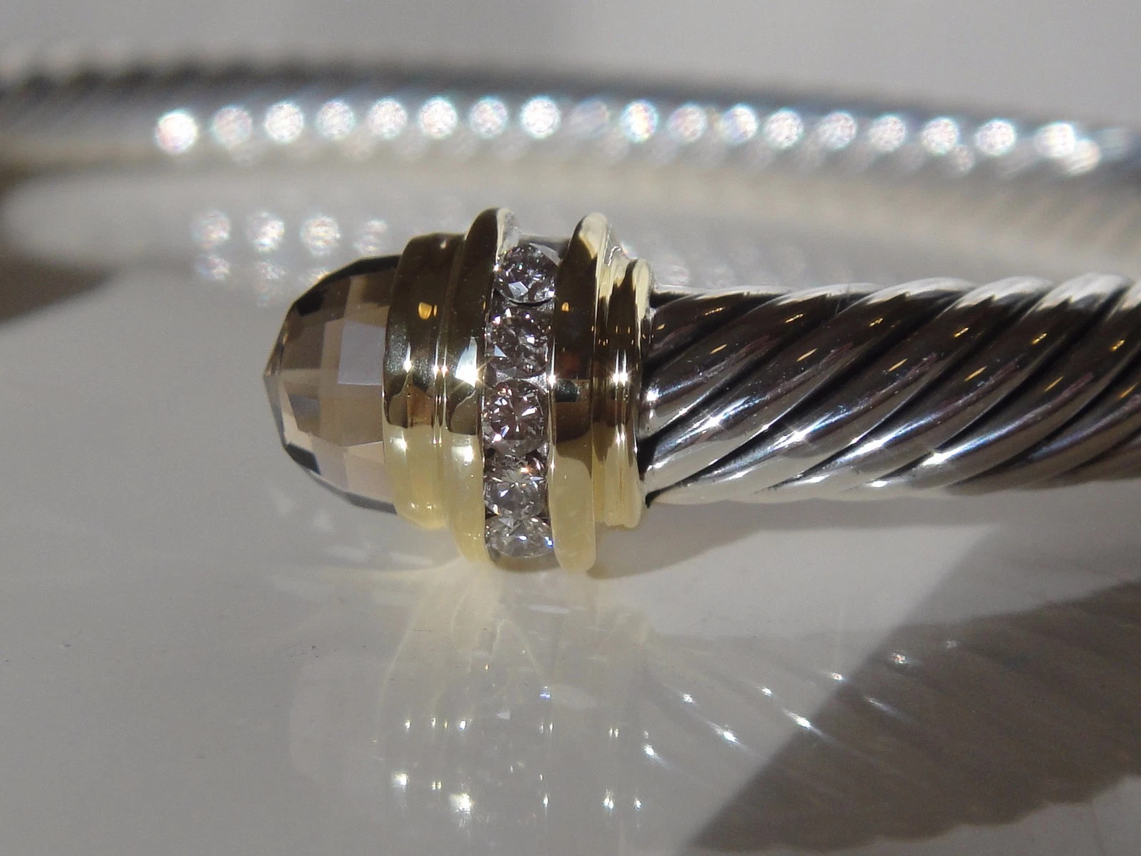 50 DAVID YURMAN ,18K GO SILVER DIAMOND SMOKY QUARTZ BRACELET