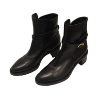 CELINE Folco Black Leather Moto Boots with Wr...