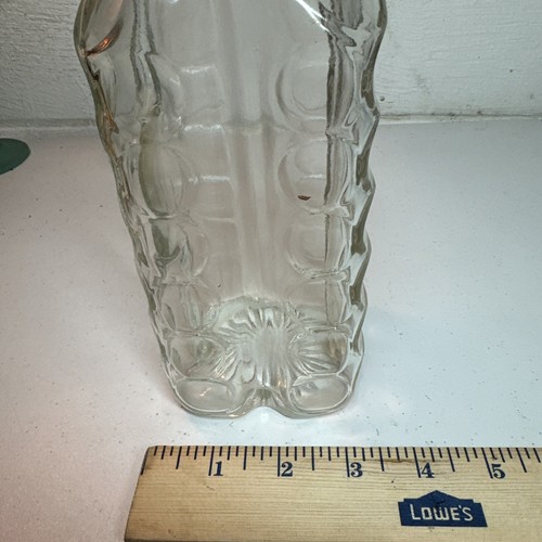 Vintage Clear Glass Bottle Bud Vase Thumb Pinch Pig Snout Rim 8" Thick Heavy - Picture 8 of 8