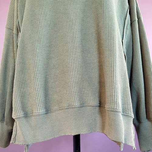 S American Eagle Washed Green Big Hug Waffle Distressed Oversized Crew Pullover - Picture 6 of 15