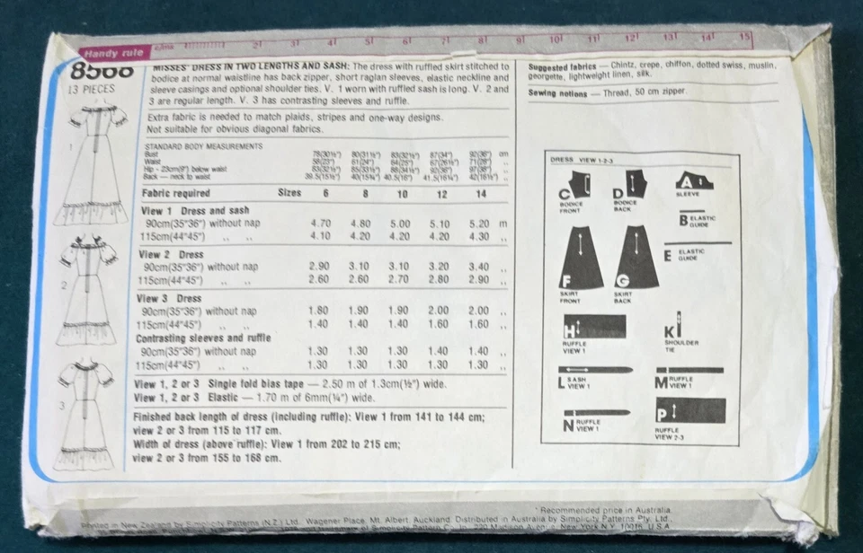1980s Tiered Off Shoulder Maxi Dress Puff Sleeve Simplicity 8568 Sewing Pattern - Image 3 of 3