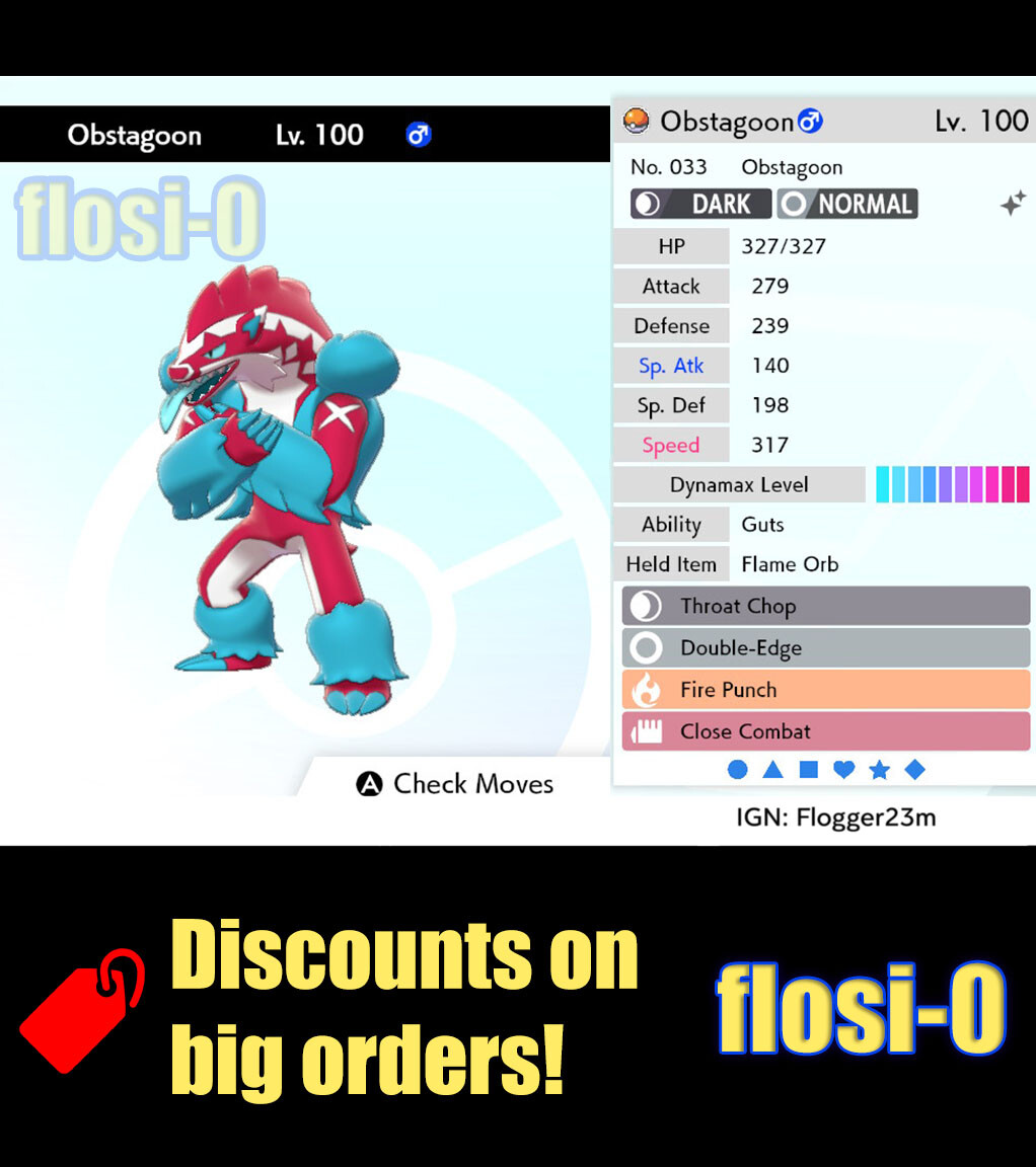 6IV Ultra Shiny Obstagoon Pokemon Sword and Shield (Square Shiny 