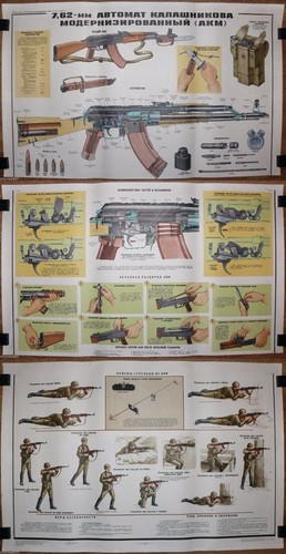 3 Authentic Soviet Military Propaganda KALASHNIKOV Modernized 7,62mm AKM Posters