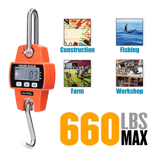 300KG 660LBS Mini Digital Hanging Scale Crane Industrial Hook LCD