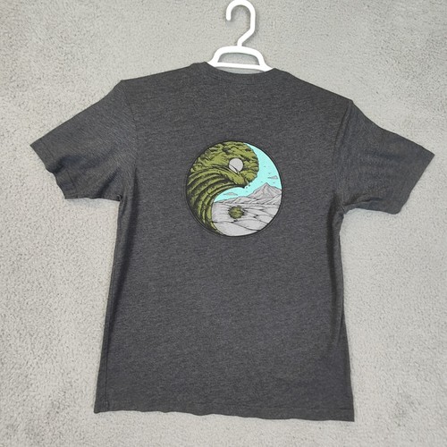 Prana Shirt Mens Medium Grey Crew Neck Short Sleeve T-Shirt Spell Out Ying Yang - Picture 8 of 11