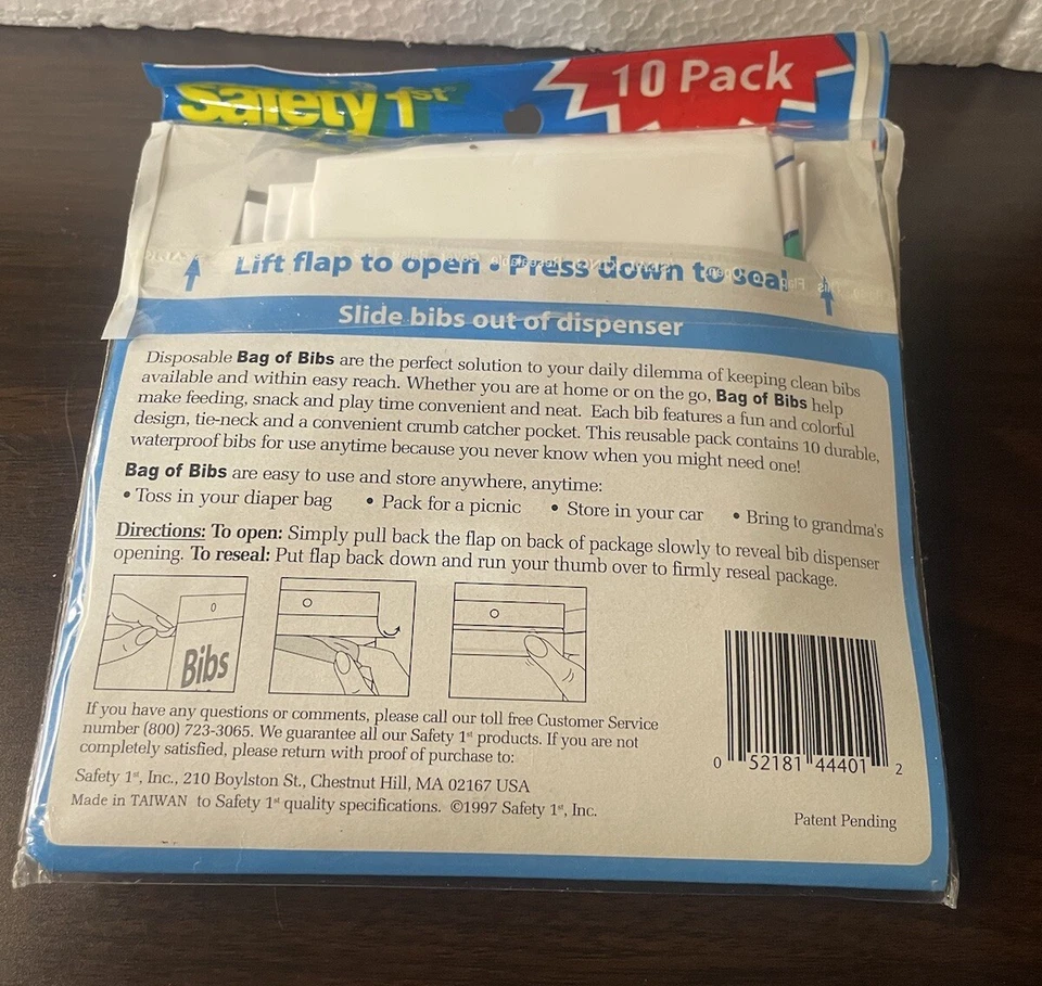Paquete de 10 baberos desechables vintage de seguridad para recoger migas bolsa sellada 1997 Foto 2 de 4