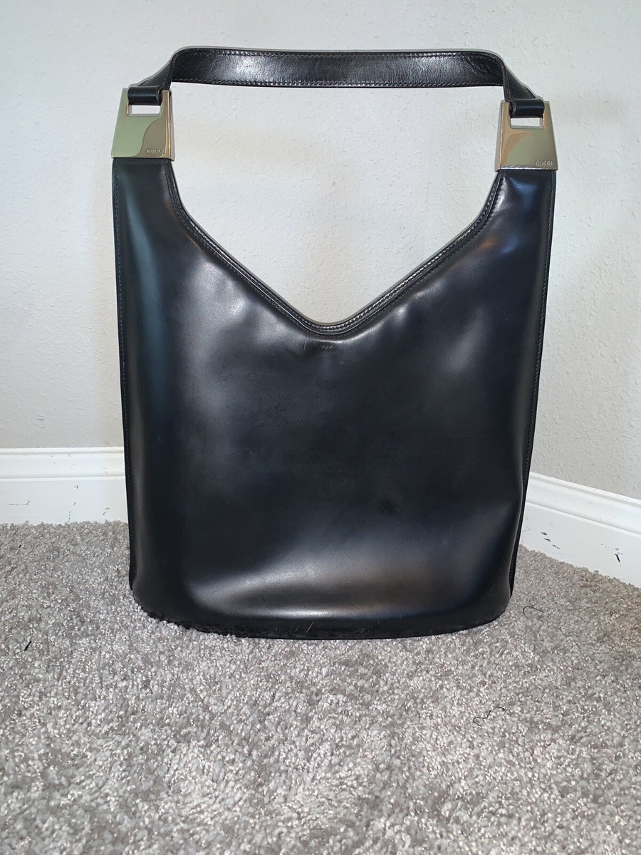 GUCCI ショルダーバッグ ヴィンテージ Y2K Authentic Vintage Y2K Gucci Hobo Shoulder Bag Black Leather RARE