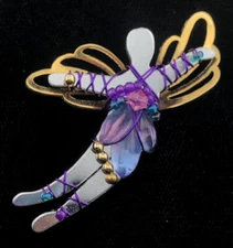 LIZTECH Small MIrrored Beaded Hand Made Flying FAIRY PIN/Brooch,FJT