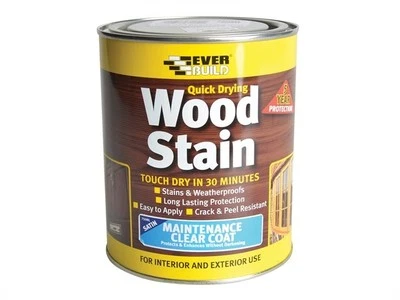 EVERBUILD QUICK DRYING WOOD STAIN 2.5L WEATHERPROOF SATIN MANY COLOURS 2.5LTR