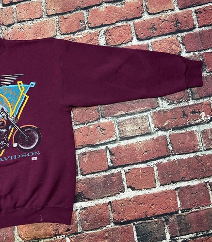 Vintage Harley Davidson Crewneck Sweatshirt Men’s XL USA 90s Burgundy Motorcycle - Picture 11 of 13