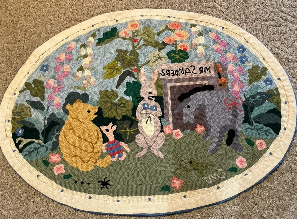 Vintage Winnie Puuh Wollteppich Dekor Kinderzimmer Handarbeit Haken SELTEN 32” x 45”" - Bild 2 von 2