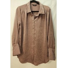 Simply Vera Wang Blouse Medium Brown Button Up Down Oversized Collared Tunic