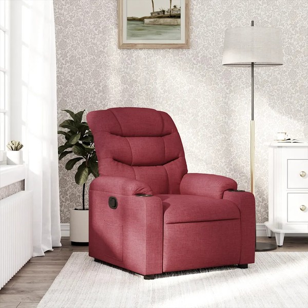 Relaxsessel Stoff Weinrot Beige Polster Sessel Fernsehsessel Mit Liegefunktion-image