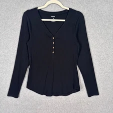Sonoma Ribbed Henley Top Medium Black Base Layer Y2K 2000s Twilight Bella Swan