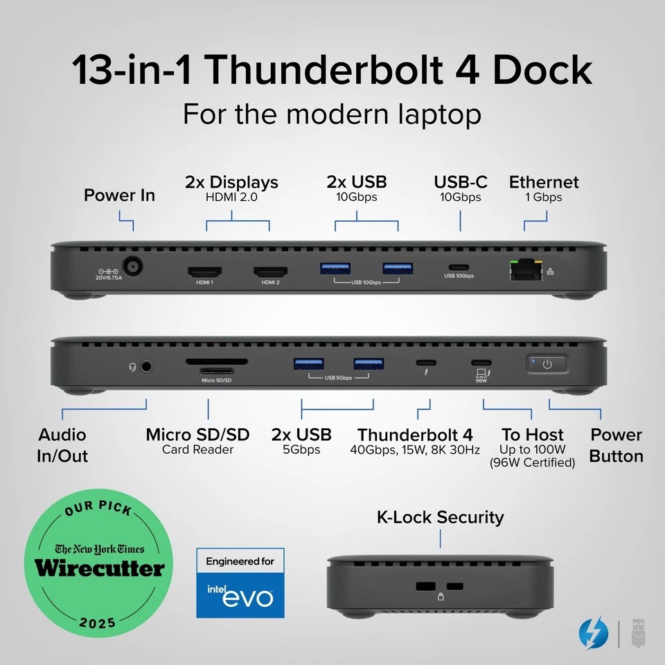 Dock Thunderbolt 4 com encaixe para laptop com certificação Thunderbolt de carregamento de 100 W - Imagem 2 de 4
