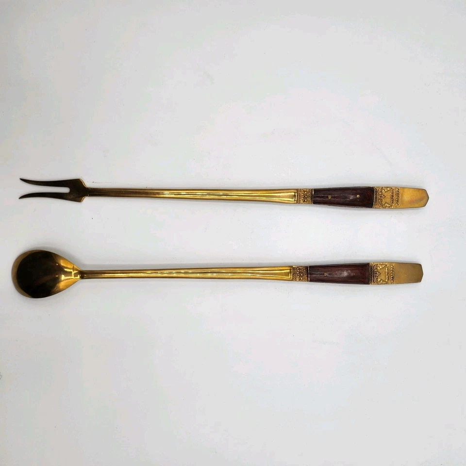 Винтажный MCM Kee Tzek 9шт латуни коктейль Buddah бар комплект Бангкок Таиланд деревянная коробка - Изображение 4 из 4