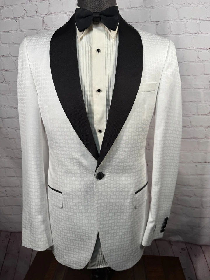 NUEVO ALFANI Para Hombres Blanco FLORAL SLIM FIT Esmoquin 2 Piezas Traje TUX 38L Chaqueta 32x30 Pantalón Foto 2 de 4