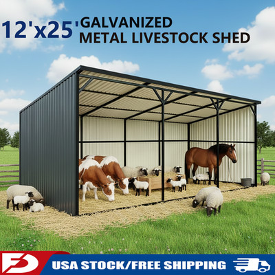 12x25Ft Metal Livestock Run-in Shelter Shed for Cattle Horse Goat Farm USA Stock