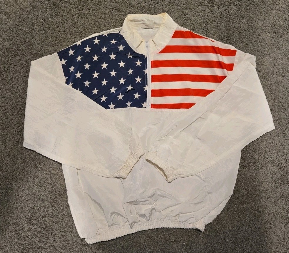 Vintage Surf Style Windbreaker Pullover American Flag Adult One Size USA 90s