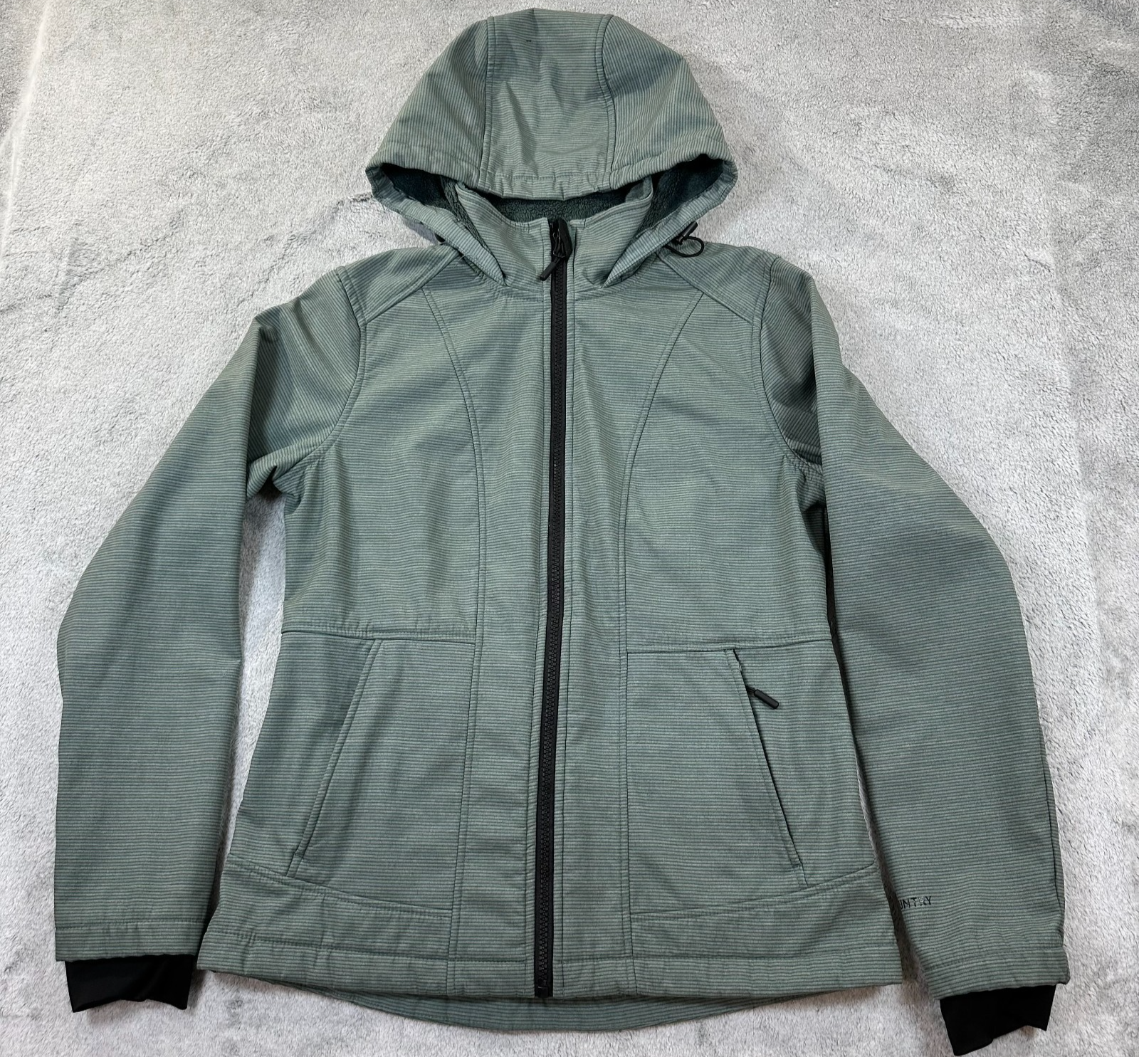 Free Country Softshell Jacket Women’s Green Hooded Size S Faux Fur Lined Fuzzy