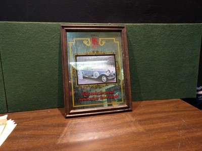 E7156 - Vtg Wall Mirror Rolls Royce ''Proud Owner Of Latest Model'' 12.5'' x 9.5''