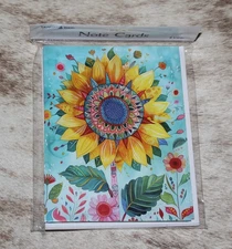 LEANIN TREE Cheerful Sunflower~Colorfully Blank Inside~Pack 8 Notecards #35770
