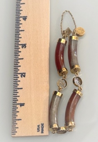 Vintage 14K Yellow Gold Onyx Agate Coral? Prosperity Bracelet 6.5" Approx 22g - Picture 9 of 9