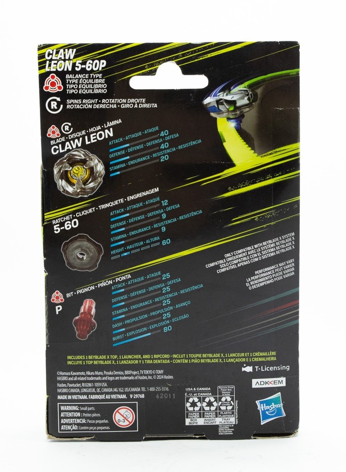 60p Beyblade X Claw Leon 5-60P Takara Tomy Hasbro Brand New Sealed Balance ...