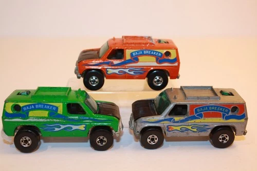 Lot of Three (3) Vintage 1977 Hot Wheels Baja Breaker Vans