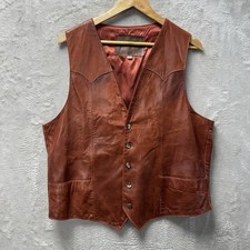 VTG 70s Beau Geste Button Up Leather Vest Brown Men  s 44 USA Made Western Lined