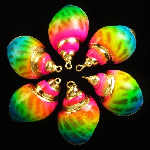 6Pcs Natural Gold Plated Nautical Rainbow Spiral Shell Pendant Bead BK100