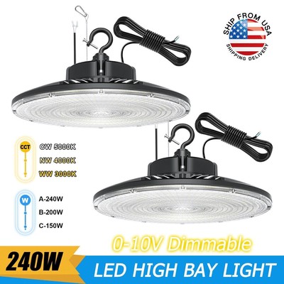 2Pack LED Warehouse High Bay Lights 240W 3000K 4000K 5000K Workshop Garage Lamp