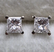14K White Gold .50ctw 1/2ct Princess Cut Diamond Stud Earrings Screwback