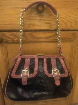 NWT Isabella Fiore Croc Clock-Doll Bag | Y2K Vintage Frame Satchel | Black/Berry