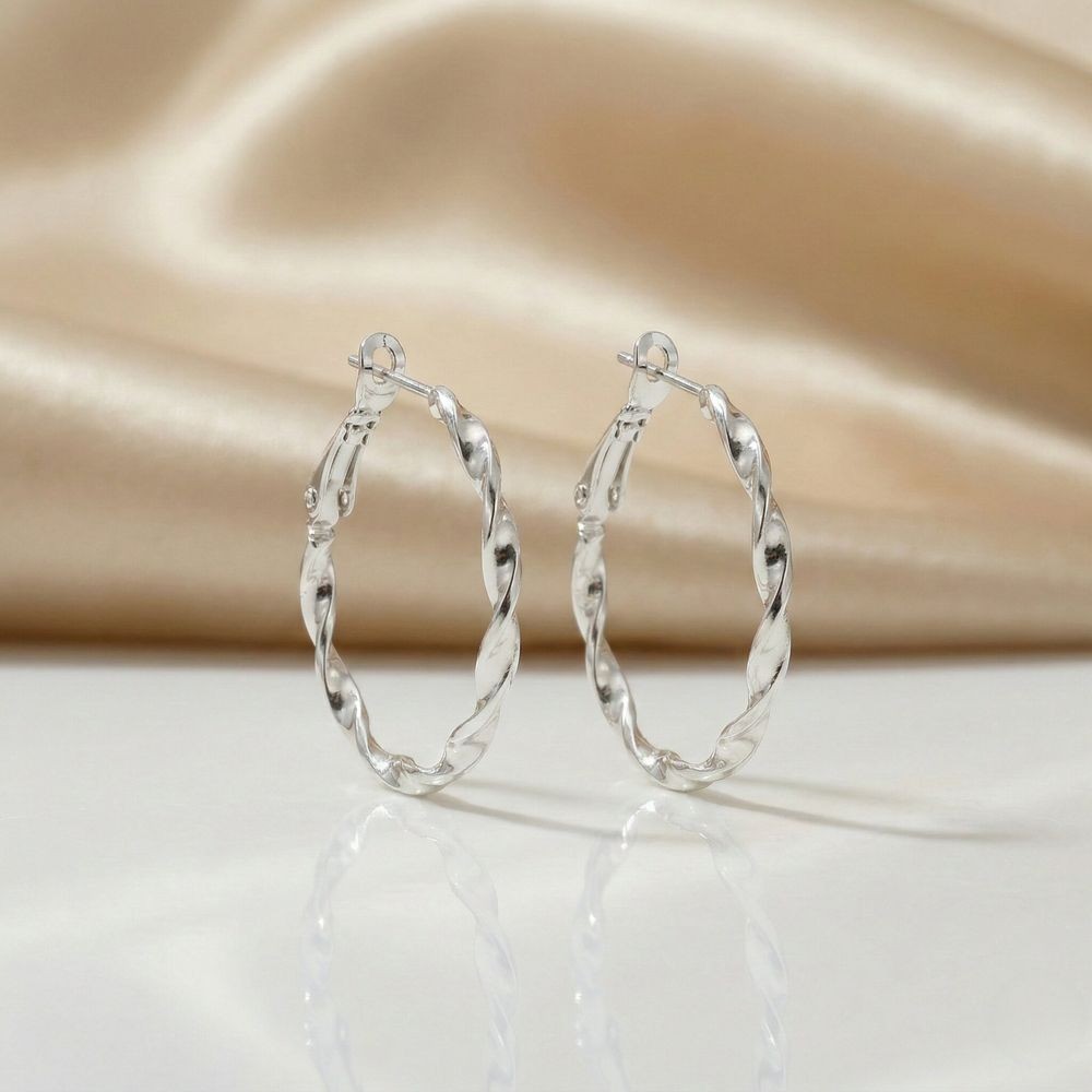 Créoles femme argent 925 torsadé 25mm boucles d'oreilles jonc argenté