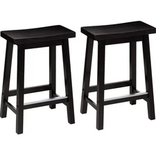 Solid Wood Saddle-Seat Kitchen Barstools 24 Inch Seat Height Black Set of 2