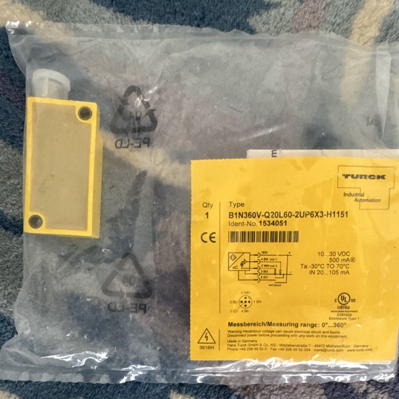 Turck BI3N360V-Q20L60-2UP6X3-H1151 Inductive Sensor, Shielded, 10-30VDC
