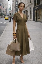 NWT Mango Olive Midi Dress Chic Minimal Feminine Old Money Size 6