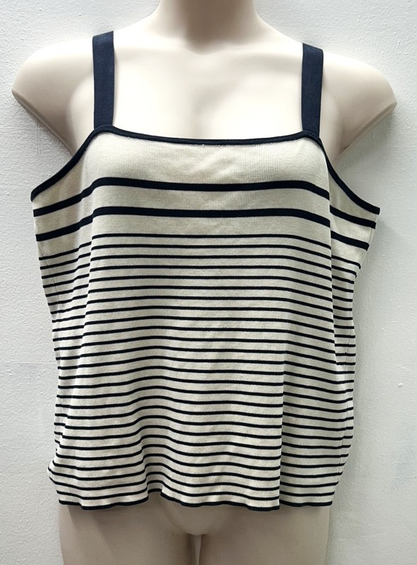 RALPH LAUREN Womens Size 2X Navy Stripe Ribbed Knit Tank Top Sleeveless 1X