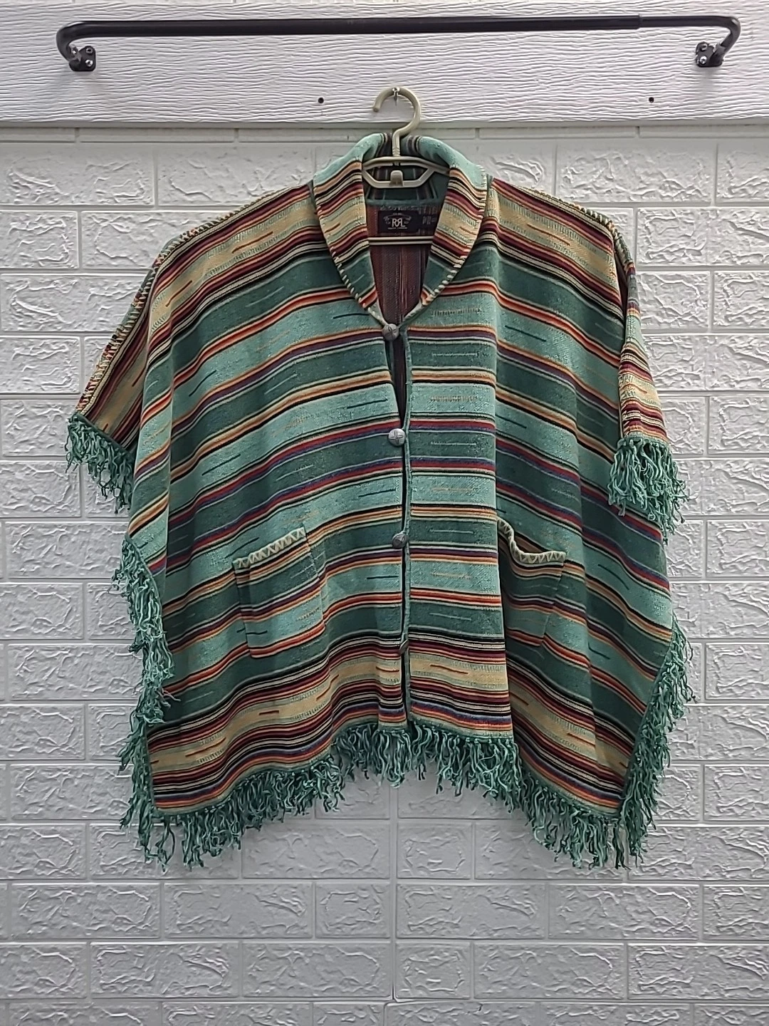 New Ralph Lauren Southwestern Fringe Poncho Green Multi Size XS/S (US)