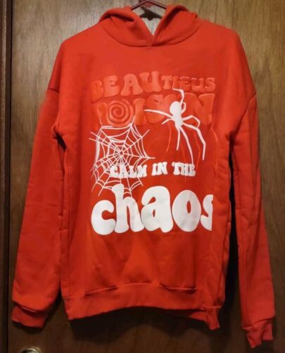 Men's Red Hip Hop Hoodie Size M Spider Web Nice Spider NEW - Picture 2 of 2